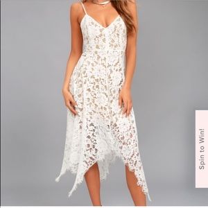 Lulu’s one wish white lace midi dress